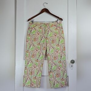 NWT Izod Green, Pink and Orange Boho Paisley Capri Cropped Pants 8